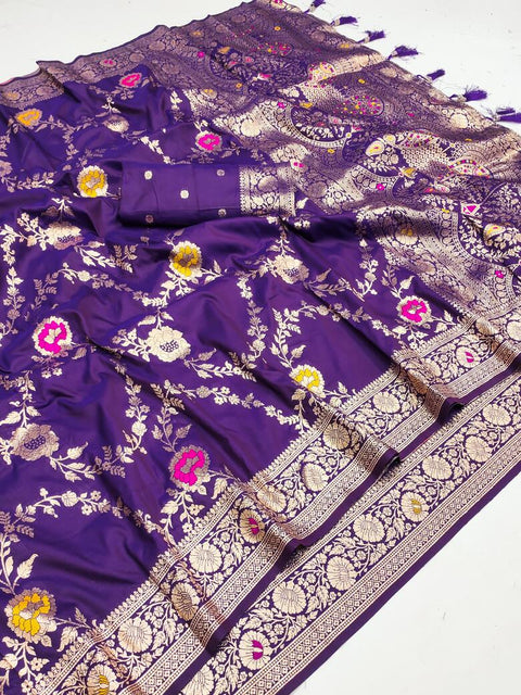 VastraLakshmi Demesne Purple Soft Banarasi Silk Saree With Palimpsest Blouse Piece