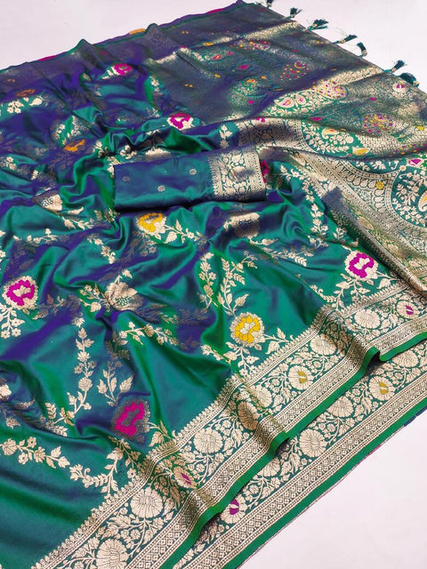 VastraLakshmi Denouement Rama Soft Banarasi Silk Saree With Fragrant Blouse Piece