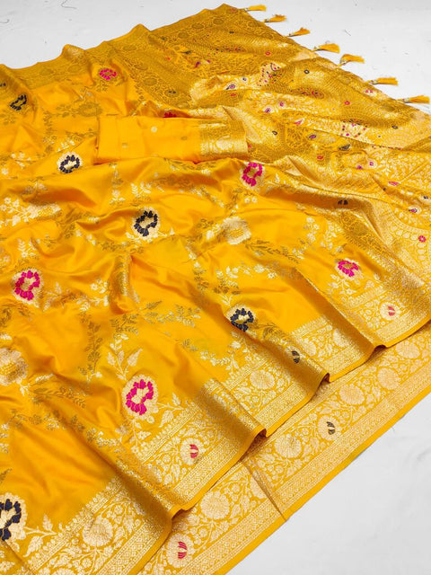 VastraLakshmi Nectarous Yellow Soft Banarasi Silk Saree With Seraphic Blouse Piece