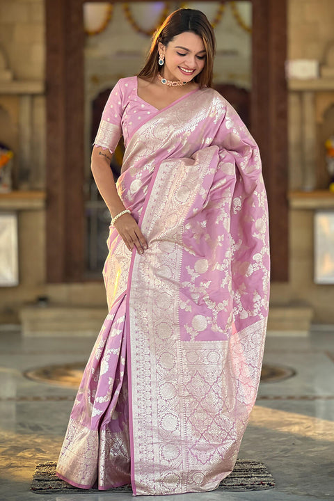 VastraLakshmi Wonderful Baby Pink Soft Banarasi Silk Saree With Attractive Blouse Piece