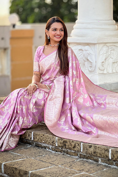 VastraLakshmi Wonderful Baby Pink Soft Banarasi Silk Saree With Attractive Blouse Piece