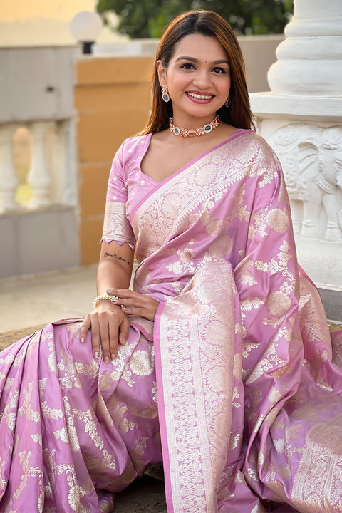 VastraLakshmi Wonderful Baby Pink Soft Banarasi Silk Saree With Attractive Blouse Piece