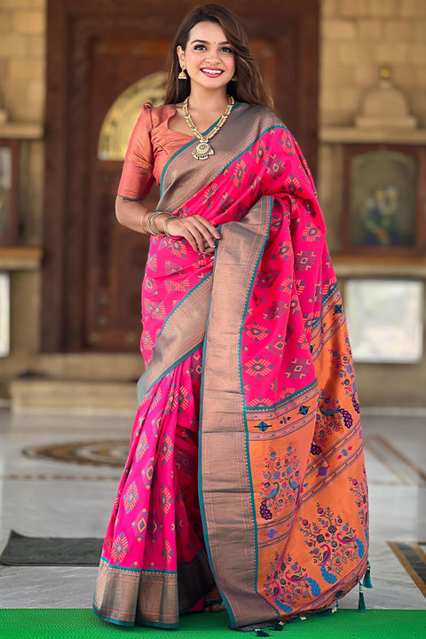 VastraLakshmi Gratifying Dark Pink Paithani Silk Saree With Smart Blouse Piece