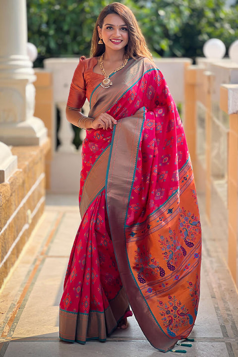 VastraLakshmi Gratifying Dark Pink Paithani Silk Saree With Smart Blouse Piece