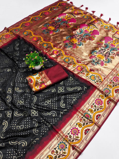 VastraLakshmi Ideal Black Paithani Silk Saree With Chatoyant Blouse Piece