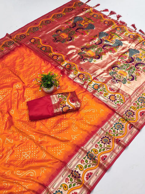 VastraLakshmi Smashing Orange Paithani Silk Saree With Incredible Blouse Piece