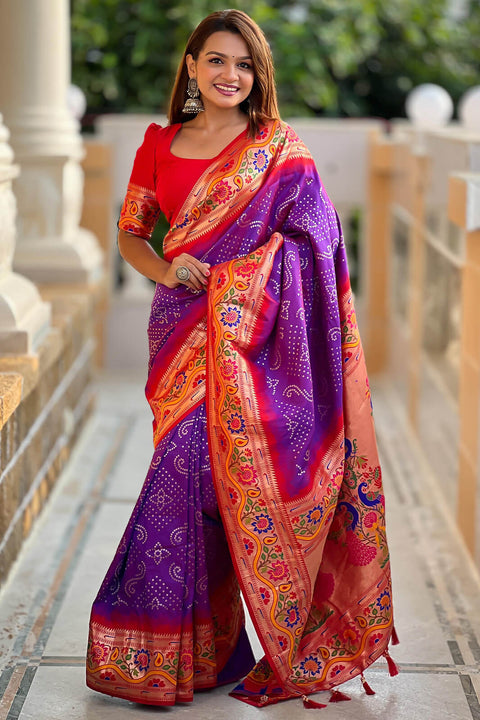 VastraLakshmi Exuberant Purple Paithani Silk Saree With Tremendous Blouse Piece