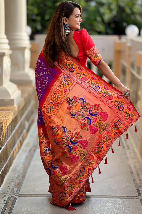 VastraLakshmi Exuberant Purple Paithani Silk Saree With Tremendous Blouse Piece