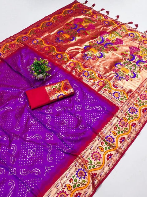 VastraLakshmi Exuberant Purple Paithani Silk Saree With Tremendous Blouse Piece