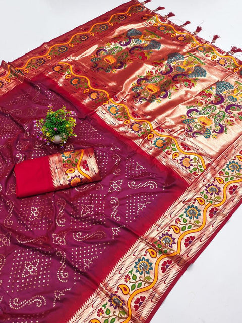 VastraLakshmi Ineffable Wine Paithani Silk Saree With Tantalizing Blouse Piece