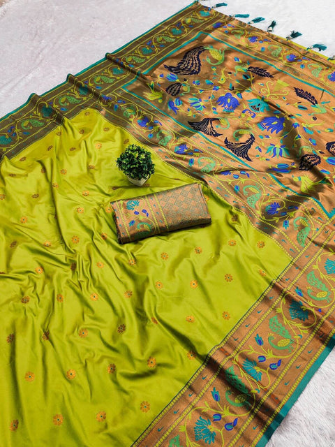 VastraLakshmi Unique Parrot Paithani Silk Saree With Impressive Blouse Piece