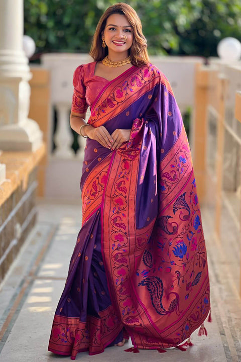 VastraLakshmi Adorable Purple Paithani Silk Saree With Ravishing Blouse Piece