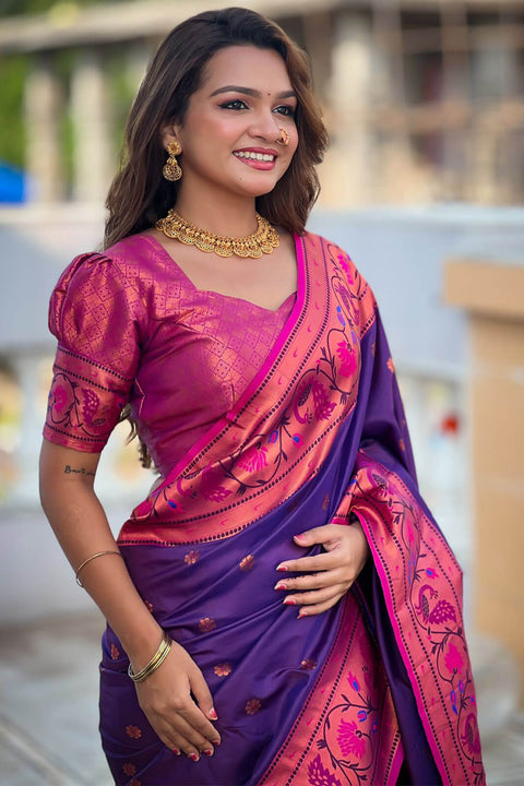 VastraLakshmi Adorable Purple Paithani Silk Saree With Ravishing Blouse Piece