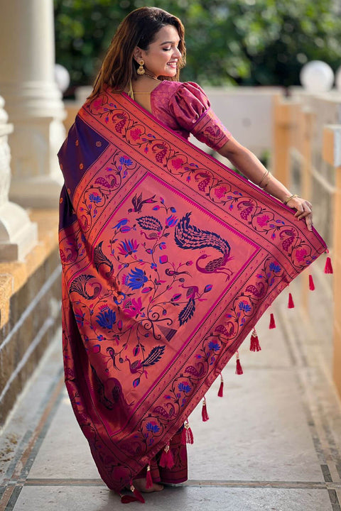 VastraLakshmi Adorable Purple Paithani Silk Saree With Ravishing Blouse Piece