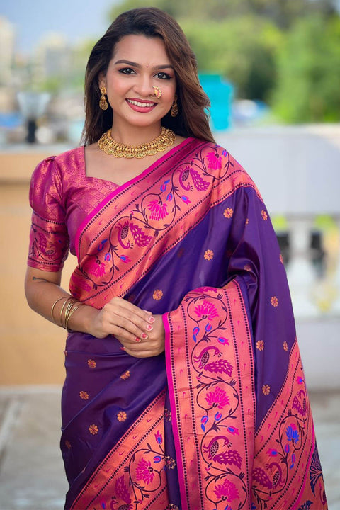 VastraLakshmi Adorable Purple Paithani Silk Saree With Ravishing Blouse Piece