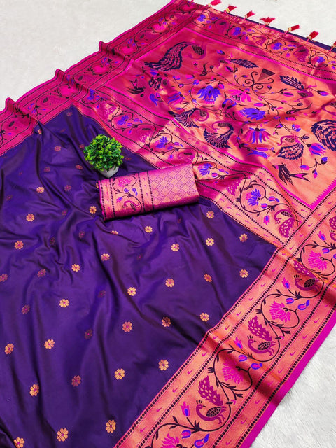 VastraLakshmi Adorable Purple Paithani Silk Saree With Ravishing Blouse Piece