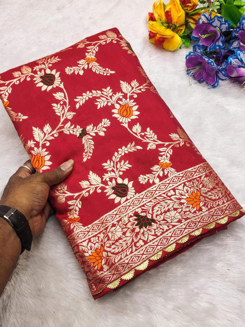 VastraLakshmi Extraordinary Red Soft Banarasi Silk Saree With Pretty Blouse Piece