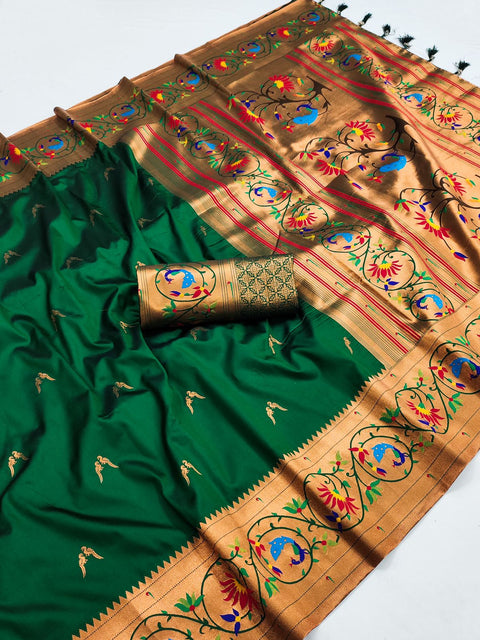 VastraLakshmi Smashing Dark Green Paithani Silk Saree With Seraglio Blouse Piece