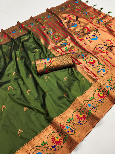 VastraLakshmi Bucolic Green Paithani Silk Saree With Desirable Blouse Piece