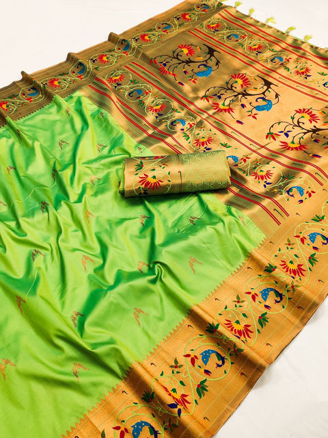 VastraLakshmi Deserving Parrot Paithani Silk Saree With Alluring Blouse Piece