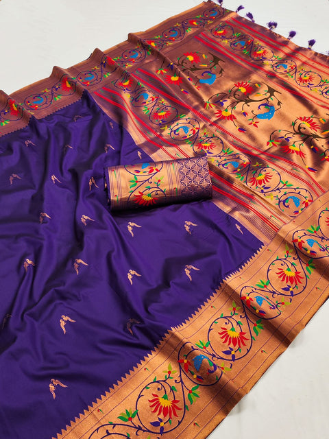 VastraLakshmi Refreshing Purple Paithani Silk Saree With Classy Blouse Piece