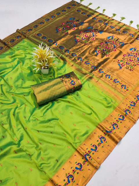 VastraLakshmi Eloquence Parrot Paithani Silk Saree With Palimpsest Blouse Piece