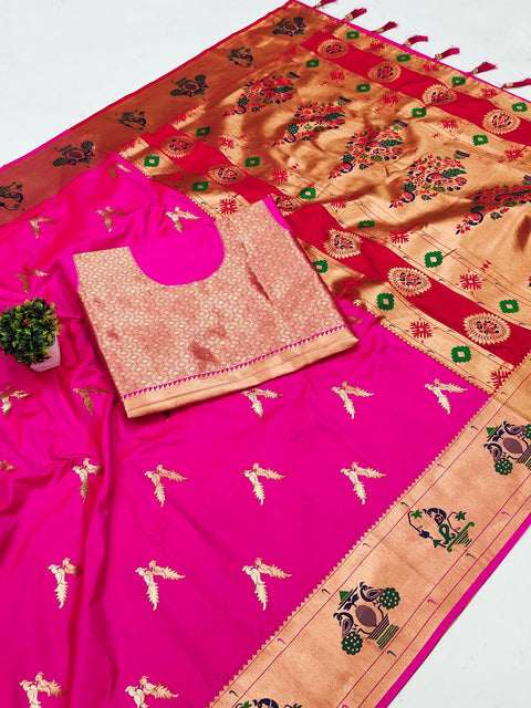 VastraLakshmi Scrumptious Dark Pink Paithani Silk Saree With Transcendent Blouse Piece