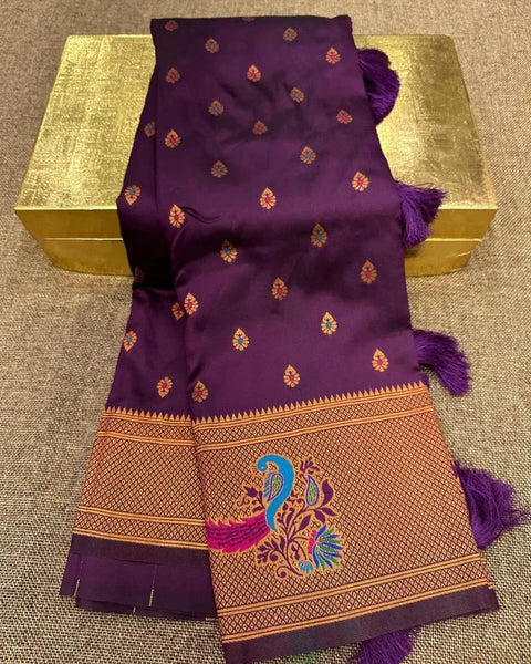 VastraLakshmi Demure Purple Paithani Silk Saree With Effervescent Blouse Piece