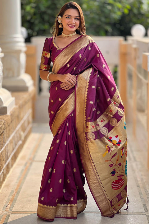 VastraLakshmi Alluring Purple Paithani Silk Saree With Sonorous Blouse Piece