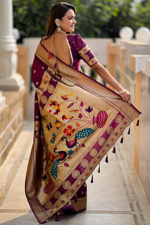 VastraLakshmi Alluring Purple Paithani Silk Saree With Sonorous Blouse Piece