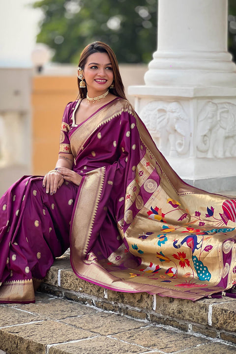 VastraLakshmi Alluring Purple Paithani Silk Saree With Sonorous Blouse Piece