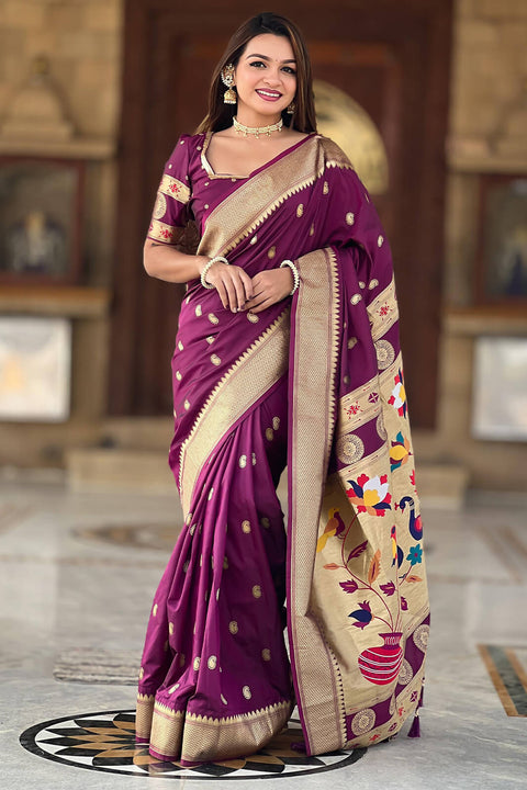 VastraLakshmi Alluring Purple Paithani Silk Saree With Sonorous Blouse Piece