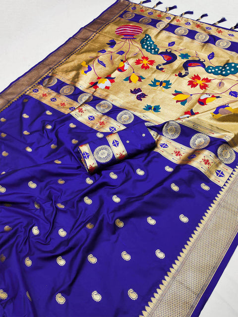 VastraLakshmi Winsome Royal Blue Paithani Silk Saree With Beguiling Blouse Piece