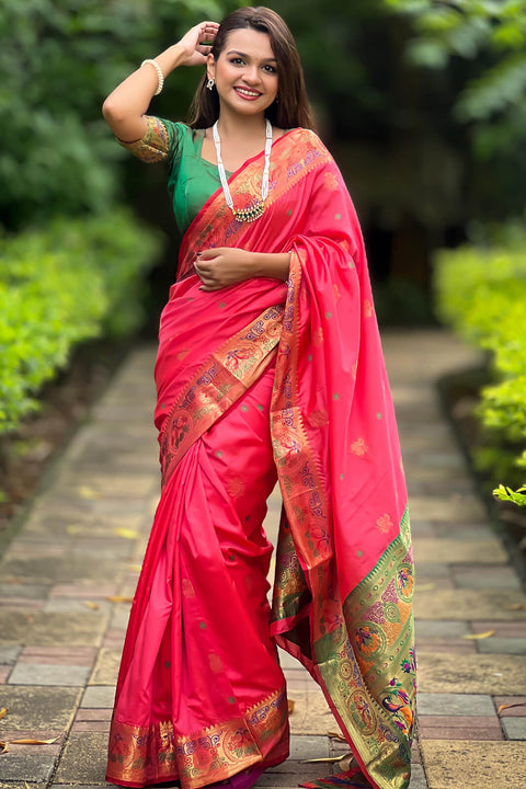 VastraLakshmi Tempting Pink Paithani Silk Saree With Felicitous Blouse Piece