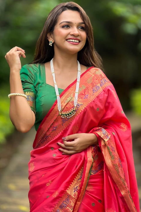 VastraLakshmi Tempting Pink Paithani Silk Saree With Felicitous Blouse Piece