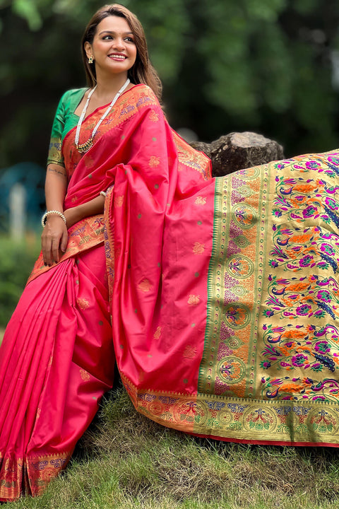 VastraLakshmi Tempting Pink Paithani Silk Saree With Felicitous Blouse Piece