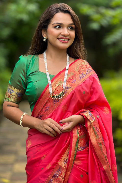 VastraLakshmi Tempting Pink Paithani Silk Saree With Felicitous Blouse Piece