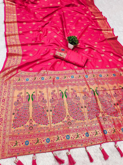 VastraLakshmi Admirable Dark Pink Paithani Silk Saree With Cynosure Blouse Piece