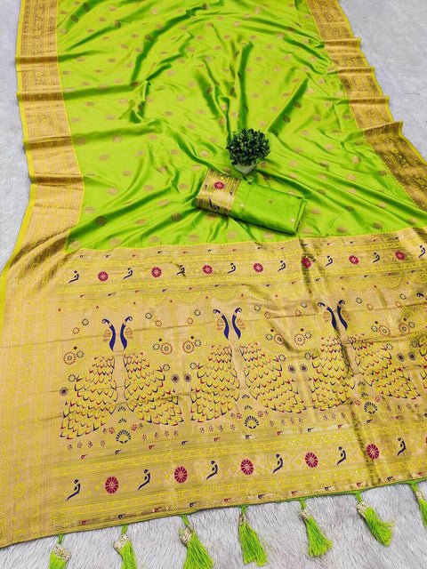 VastraLakshmi Evocative Parrot Paithani Silk Saree With Murmurous Blouse Piece