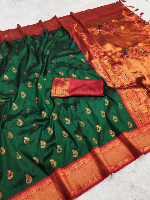 VastraLakshmi Flattering Dark Green Paithani Silk Saree With Lovely Blouse Piece