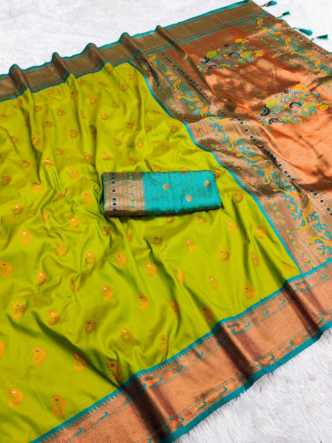 VastraLakshmi Invaluable Parrot Paithani Silk Saree With Charming Blouse Piece