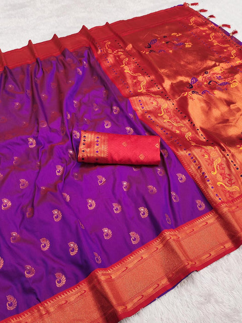 VastraLakshmi Intricate Purple Paithani Silk Saree With Designer Blouse Piece