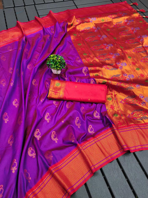 VastraLakshmi Incomparable Purple Paithani Silk Saree With Unequalled Blouse Piece