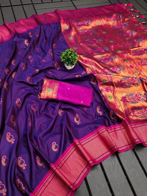 VastraLakshmi Posh Purple Paithani Silk Saree With Beguiling Blouse Piece