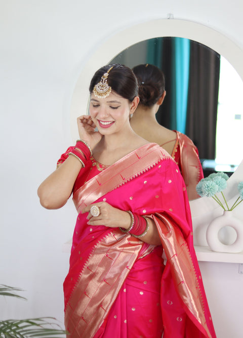 VastraLakshmi Twirling Dark Pink Paithani Silk Saree With Jazzy Blouse Piece