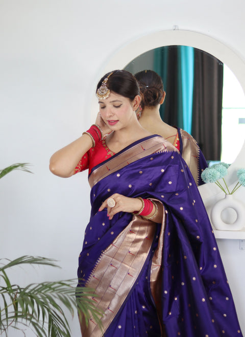 VastraLakshmi Deserving Navy Blue Paithani Silk Saree With Appealing Blouse Piece