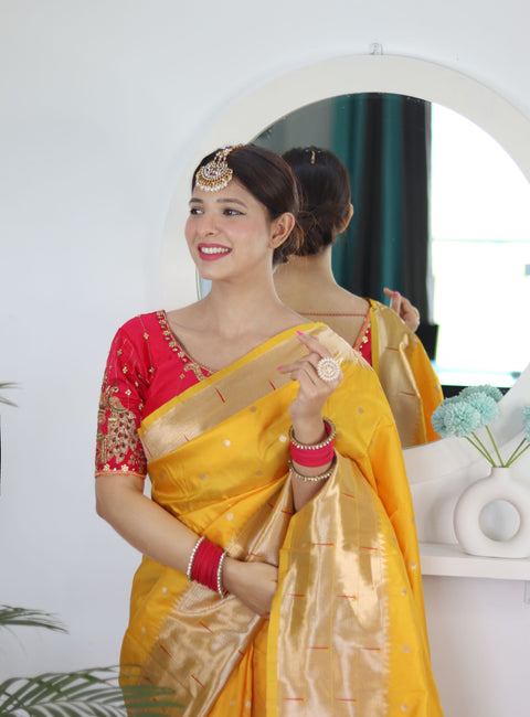 VastraLakshmi Lovely Yellow Paithani Silk Saree With Gorgeous Blouse Piece