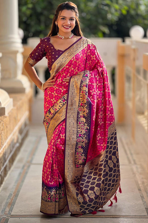 VastraLakshmi Sizzling Dark Pink Patola Silk Saree with Wonderful Blouse Piece