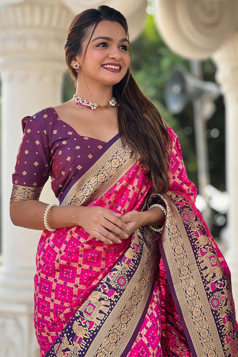 VastraLakshmi Sizzling Dark Pink Patola Silk Saree with Wonderful Blouse Piece