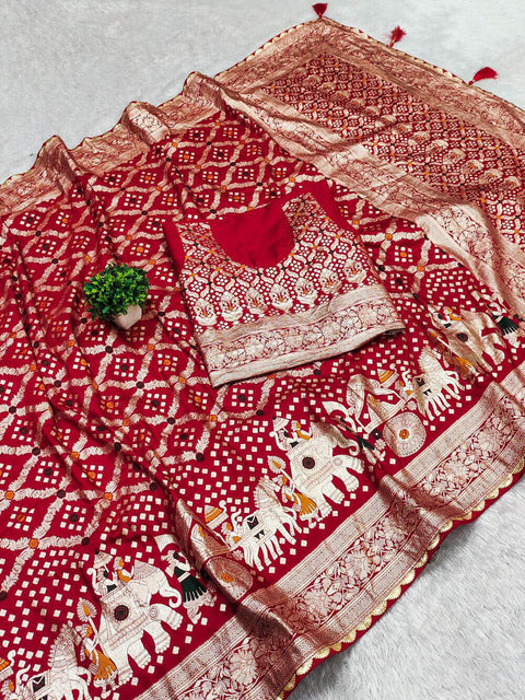 VastraLakshmi Blissful Red Soft Banarasi Silk Saree With Flameboyant Blouse Piece